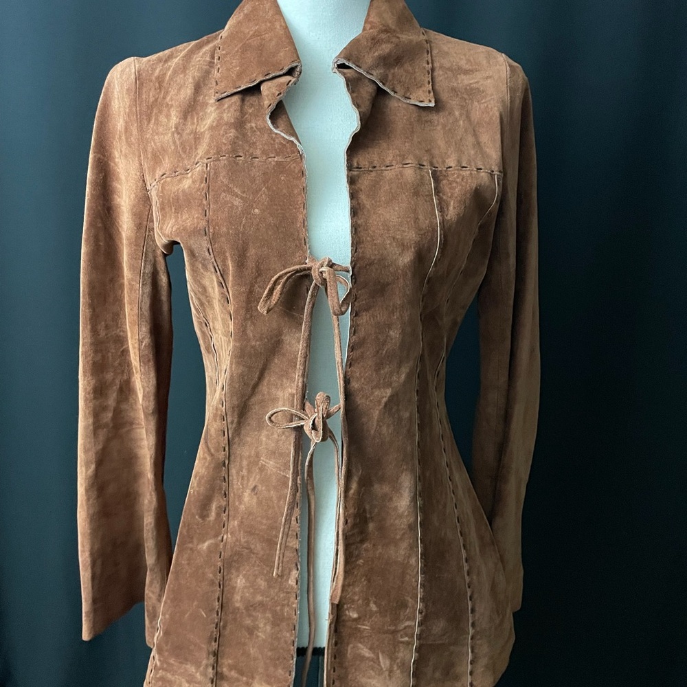 Vintage Y2K Wet Seal Brown Suede Tie-Front Blazer